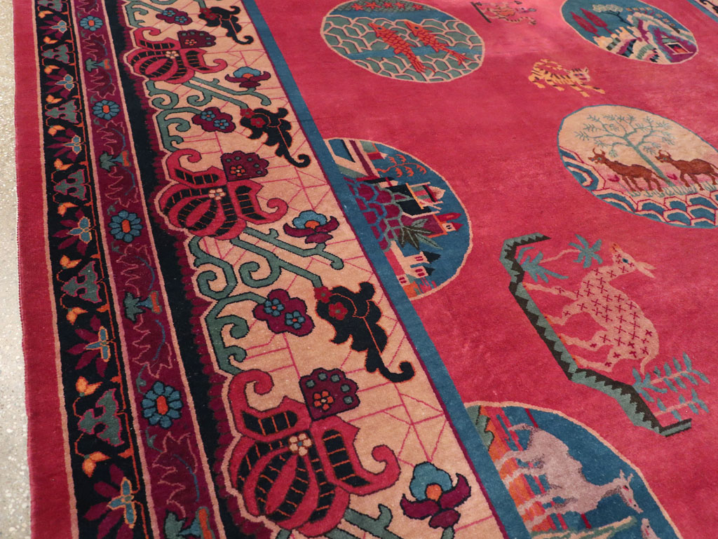 Vintage Chinese Pictorial Art Deco Room Size Carpet, No.31475 - Gsblank