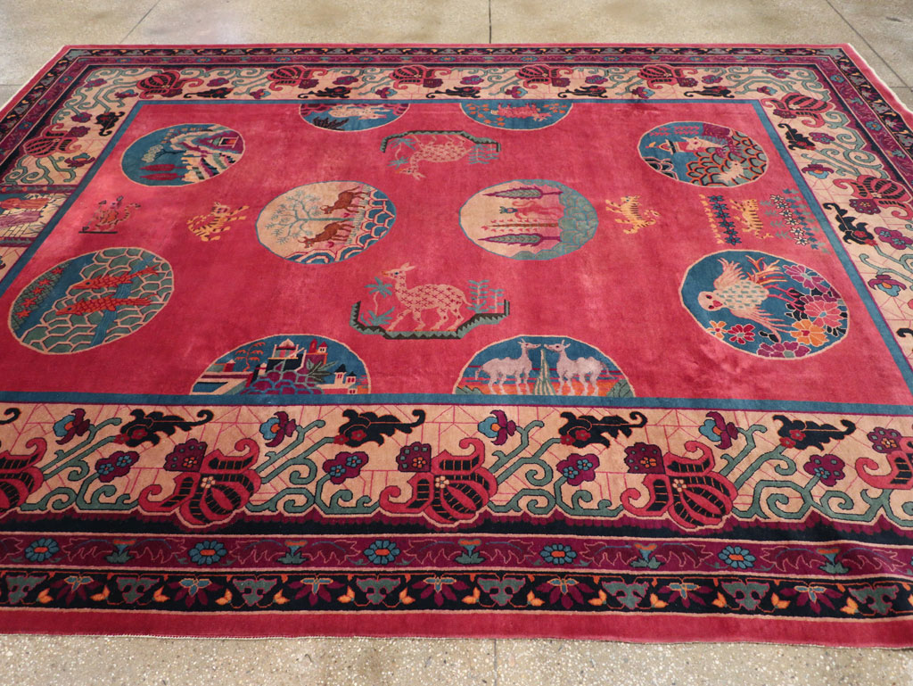 Vintage Chinese Pictorial Art Deco Room Size Carpet, No.31475 - Gsblank