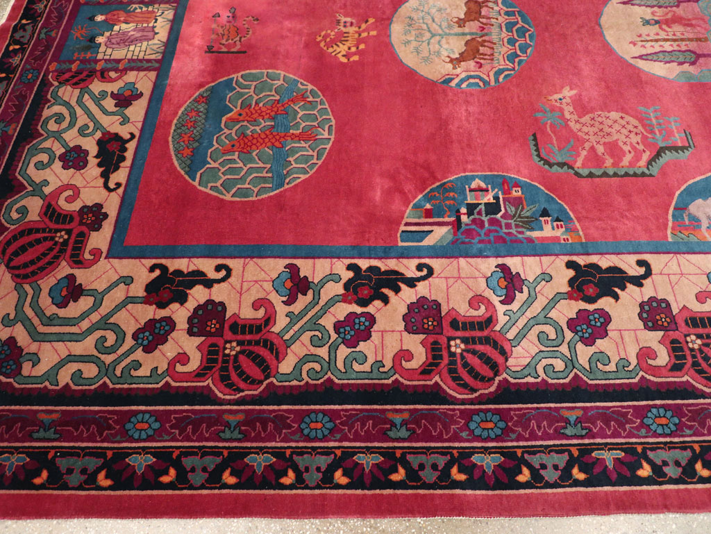 Vintage Chinese Pictorial Art Deco Room Size Carpet, No.31475 - Gsblank