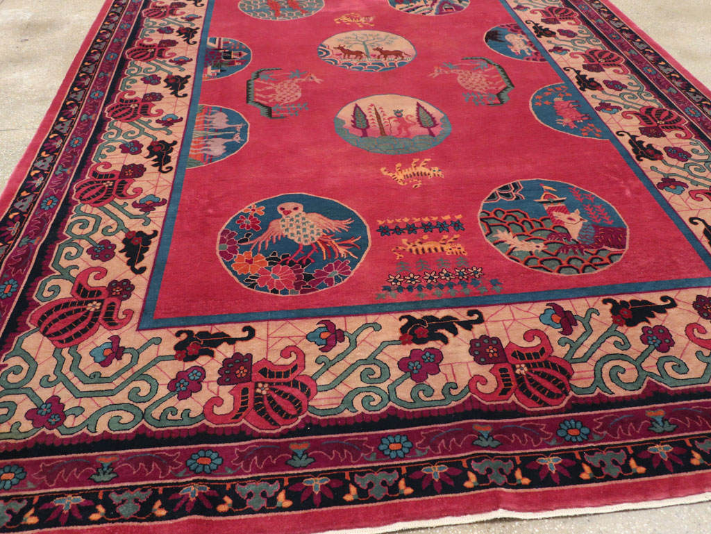 Vintage Chinese Pictorial Art Deco Room Size Carpet, No.31475 - Gsblank