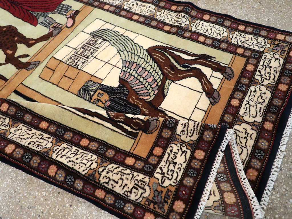 Vintage Turkish Zanjan Pictorial Accent Rug, No.31477 - Gsblank