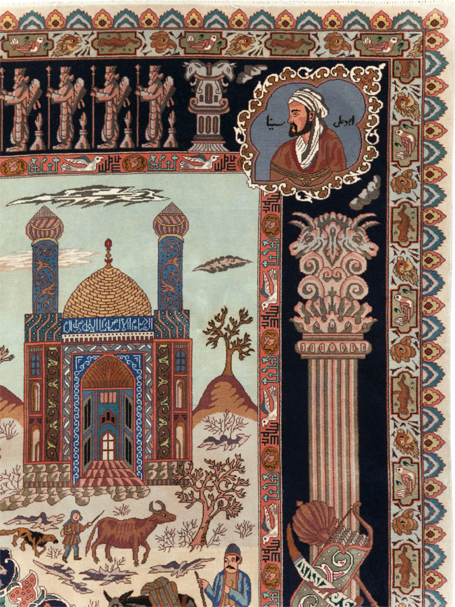 Vintage Persian Tabriz Pictorial Zodiac Accent Carpet, No.31489 - Gsblank