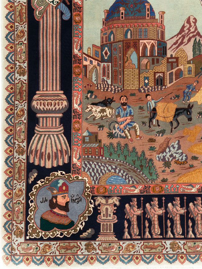 Vintage Persian Tabriz Pictorial Zodiac Accent Carpet, No.31489 - Gsblank