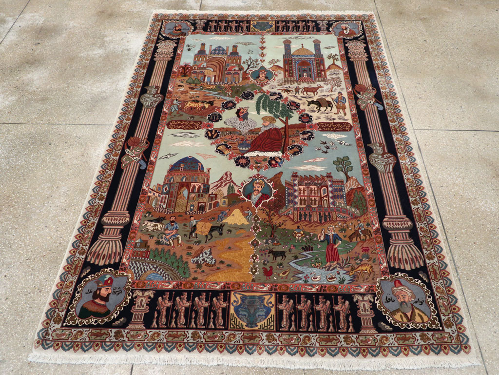 Vintage Persian Tabriz Pictorial Zodiac Accent Carpet, No.31489 - Gsblank