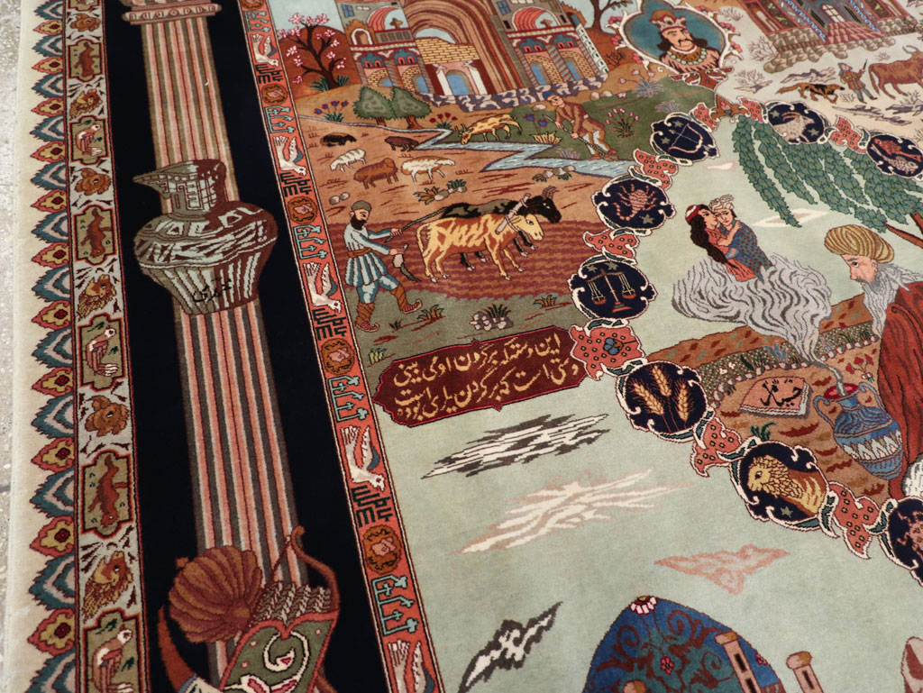 Vintage Persian Tabriz Pictorial Zodiac Accent Carpet, No.31489 - Gsblank
