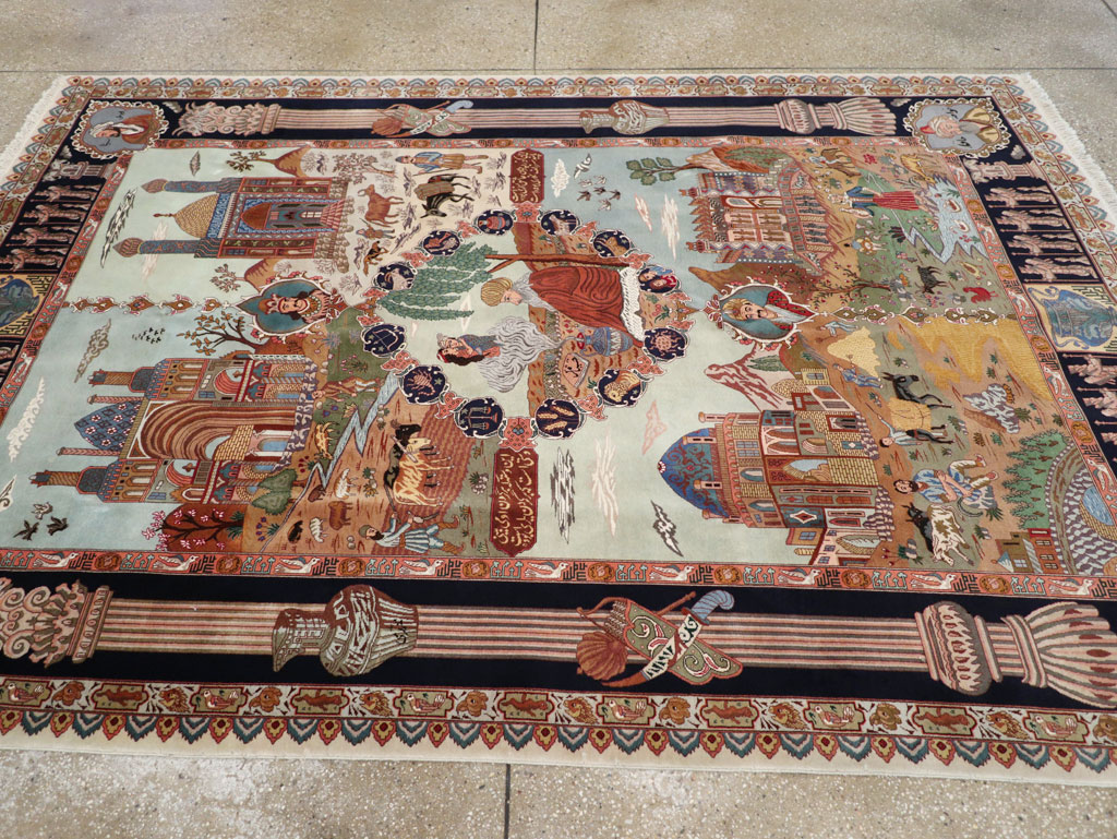 Vintage Persian Tabriz Pictorial Zodiac Accent Carpet, No.31489 - Gsblank