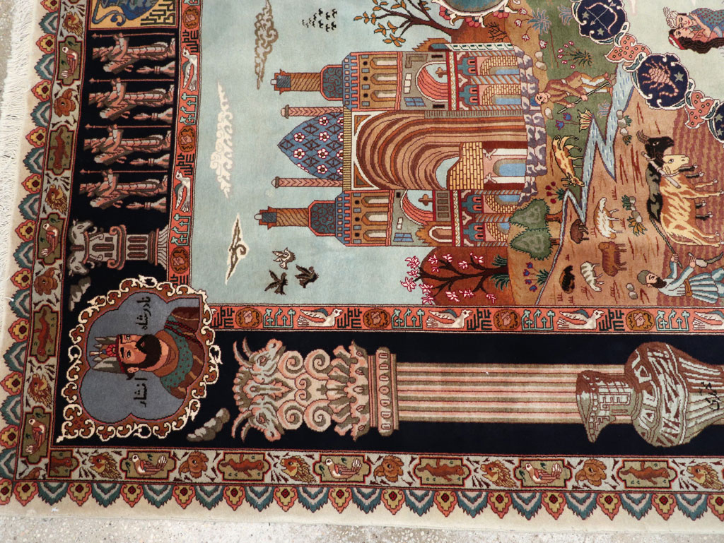 Vintage Persian Tabriz Pictorial Zodiac Accent Carpet, No.31489 - Gsblank