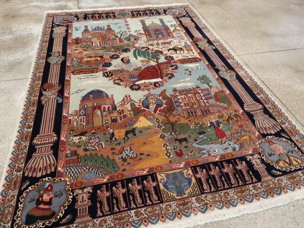 Vintage Persian Tabriz Pictorial Zodiac Accent Carpet, No.31489 - Gsblank