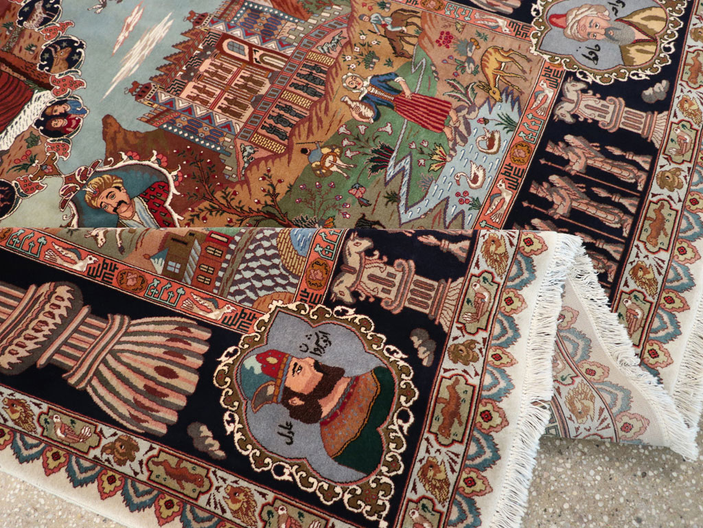 Vintage Persian Tabriz Pictorial Zodiac Accent Carpet, No.31489 - Gsblank