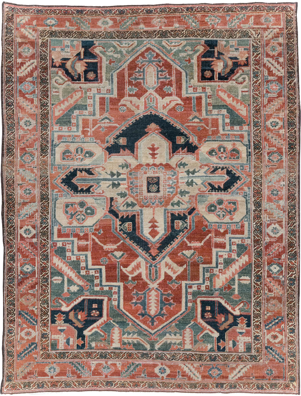 Antique Persian Heriz Accent Rug, No.31508 - Gsblank