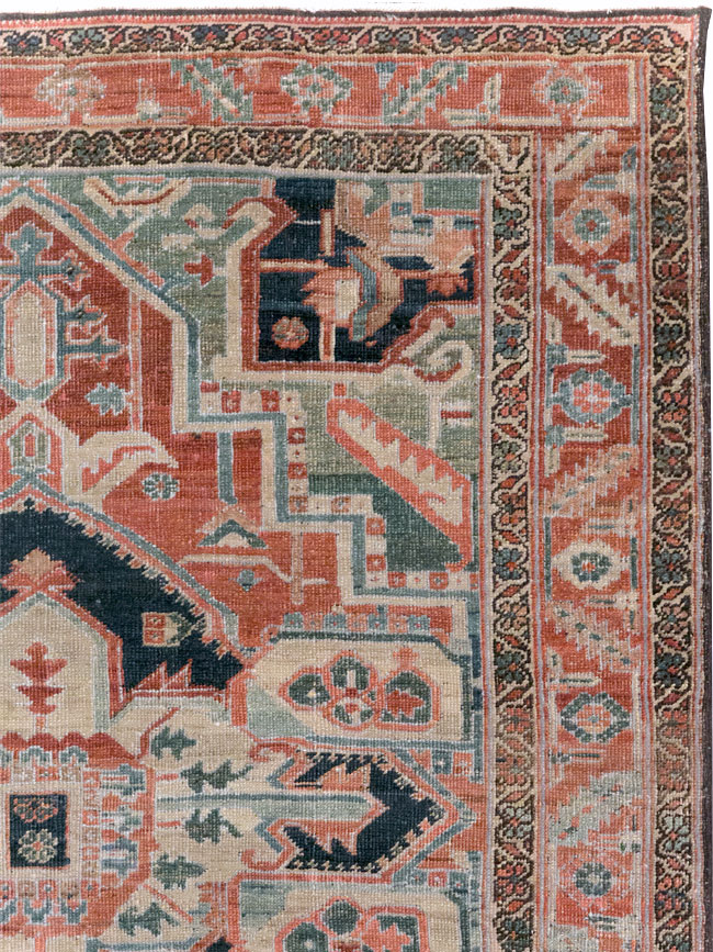 Antique Persian Heriz Accent Rug, No.31508 - Gsblank