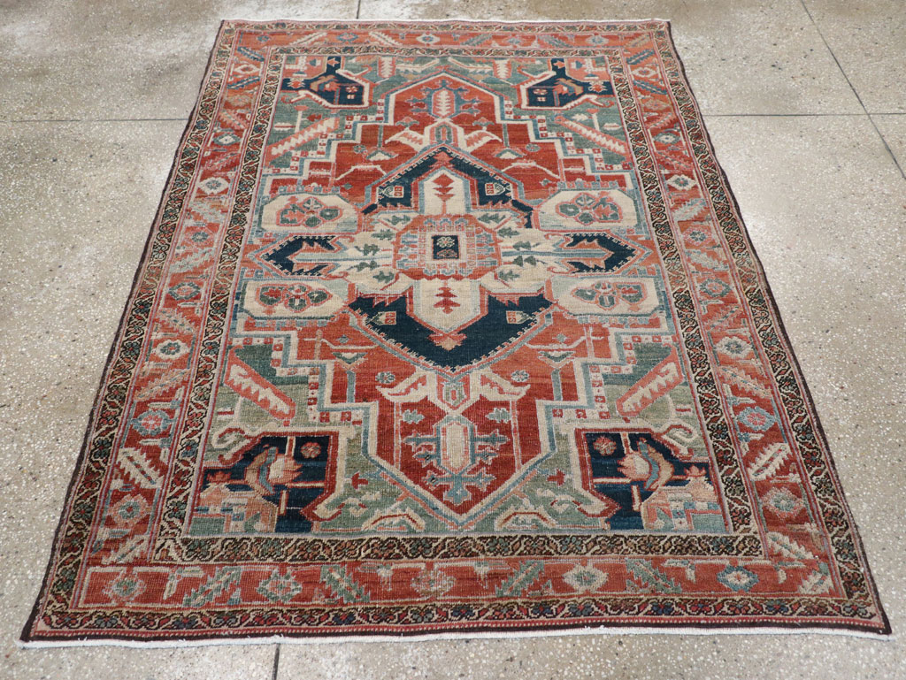 Antique Persian Heriz Accent Rug, No.31508 - Gsblank
