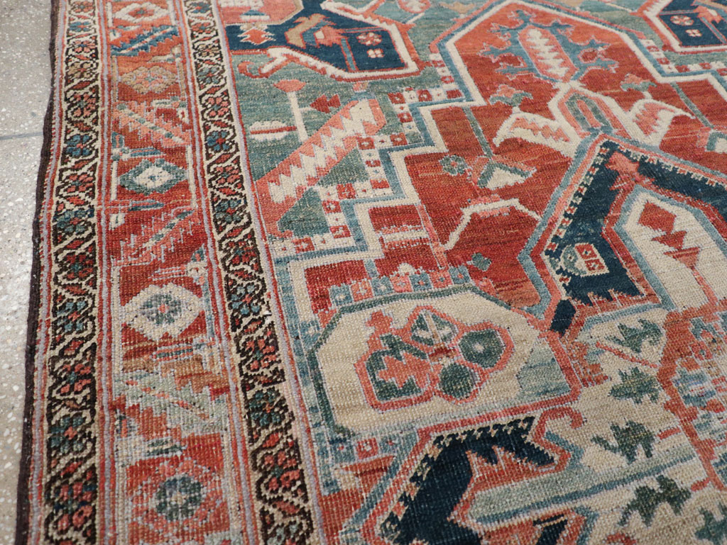 Antique Persian Heriz Accent Rug, No.31508 - Gsblank