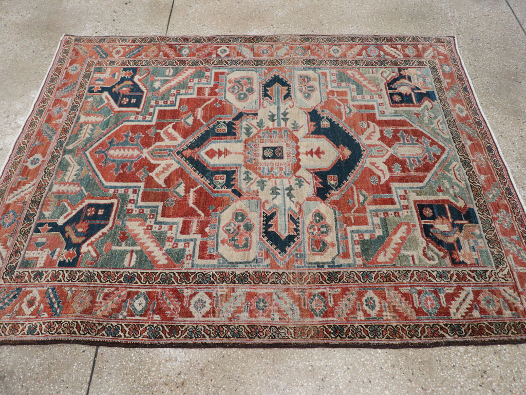Antique Persian Heriz Accent Rug, No.31508 - Gsblank