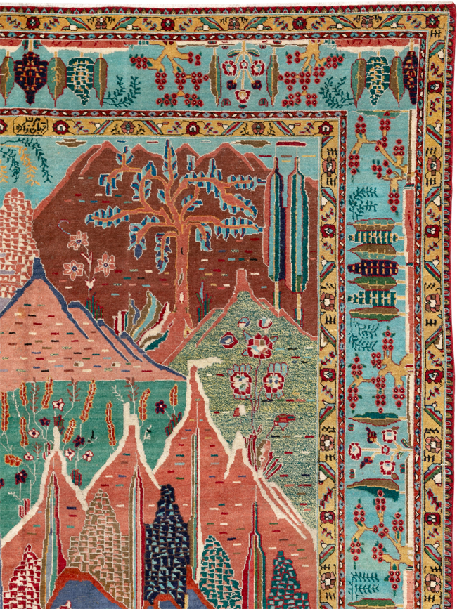 Vintage Persian Tabriz Pictorial Room Size Carpet, No.31566 - Gsblank
