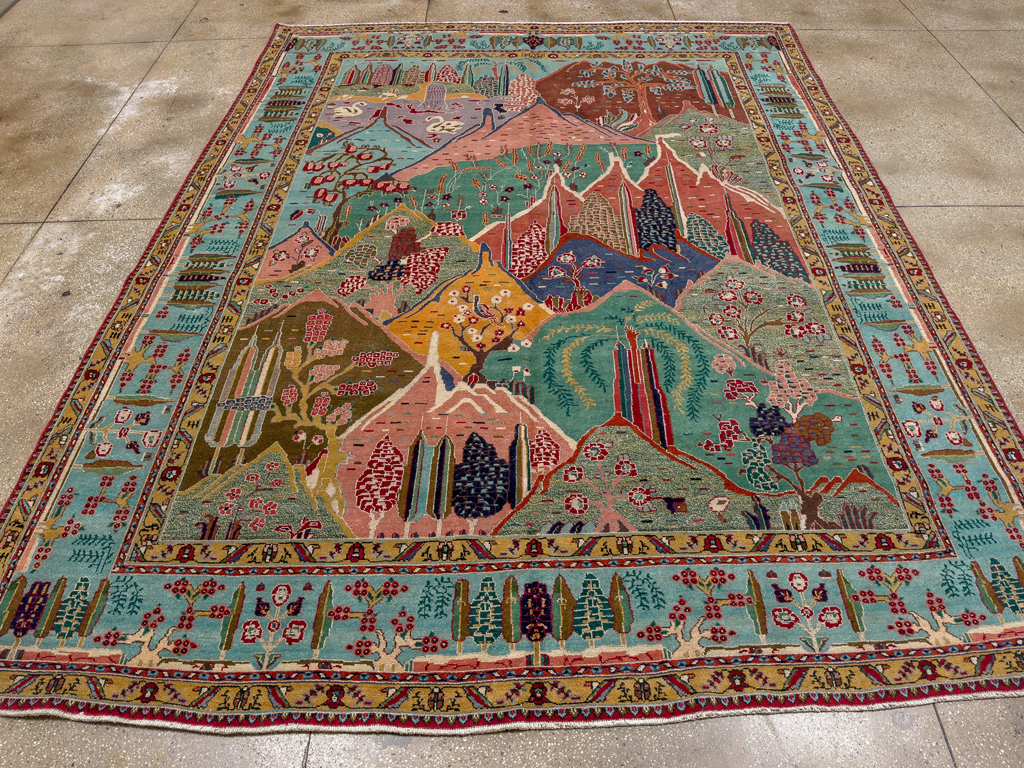 Vintage Persian Tabriz Pictorial Room Size Carpet, No.31566 - Gsblank