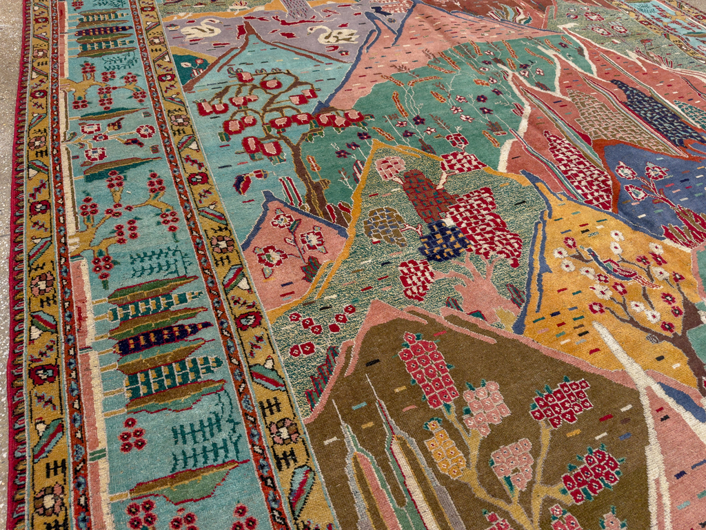 Vintage Persian Tabriz Pictorial Room Size Carpet, No.31566 - Gsblank