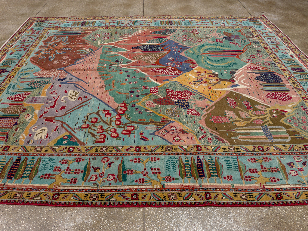 Vintage Persian Tabriz Pictorial Room Size Carpet, No.31566 - Gsblank