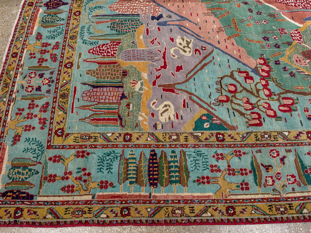 Vintage Persian Tabriz Pictorial Room Size Carpet, No.31566 - Gsblank