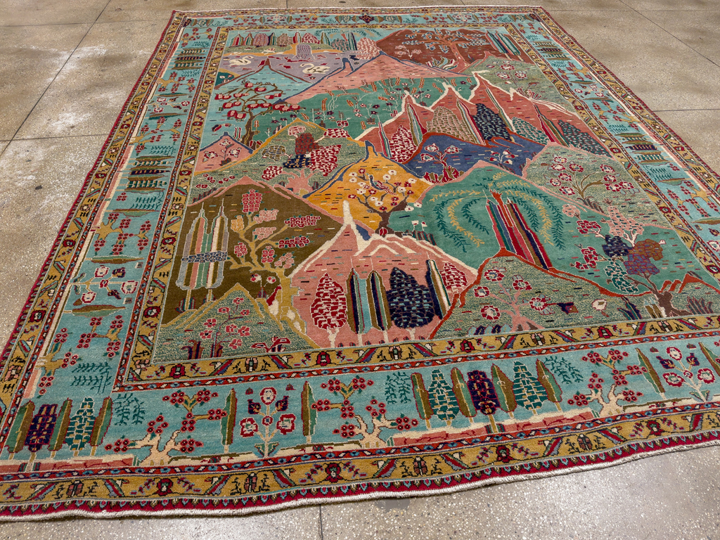 Vintage Persian Tabriz Pictorial Room Size Carpet, No.31566 - Gsblank
