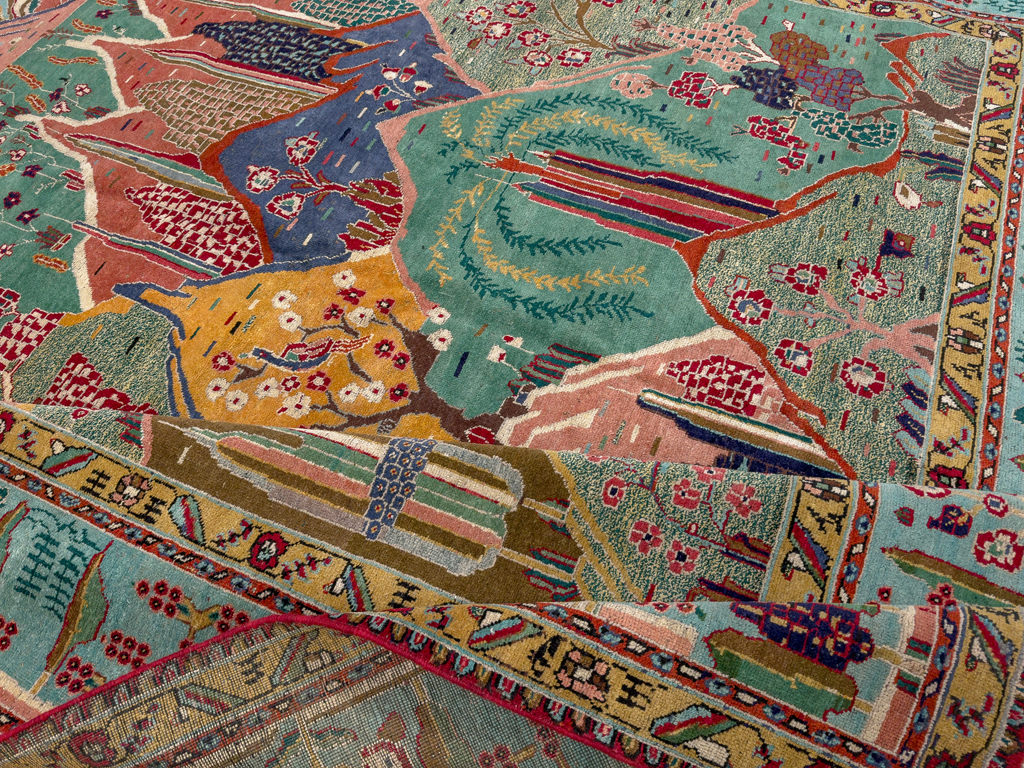 Vintage Persian Tabriz Pictorial Room Size Carpet, No.31566 - Gsblank
