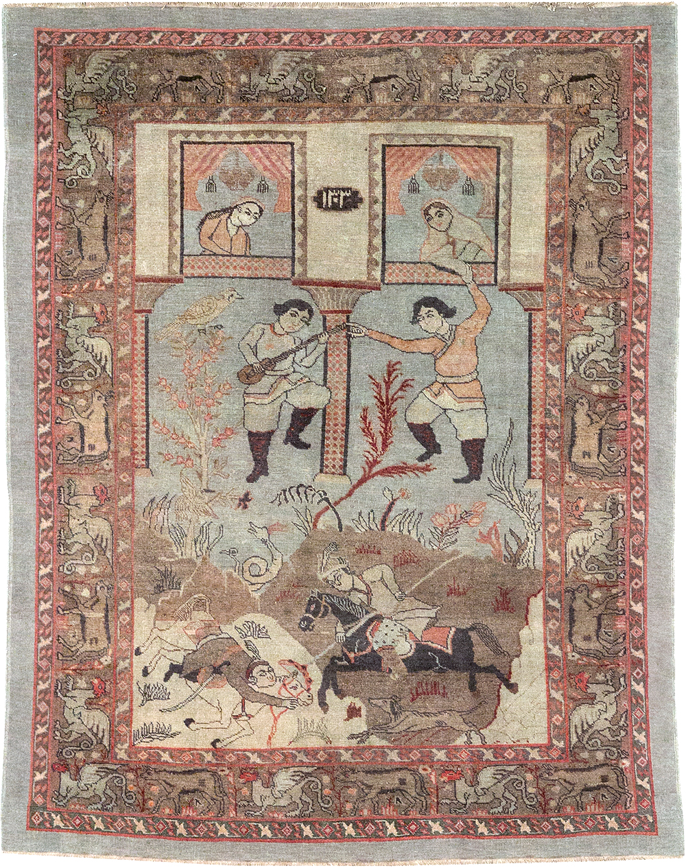 Antique Persian Pictorial Tabriz Rug, No.31588 - Gsblank