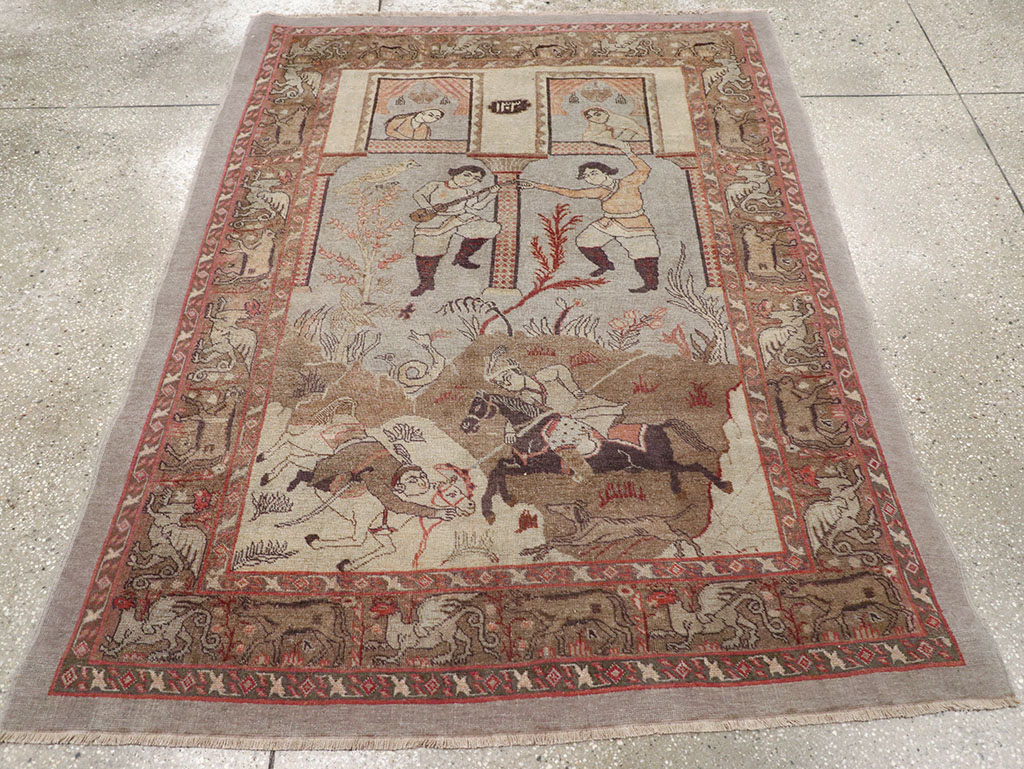 Antique Persian Pictorial Tabriz Rug, No.31588 - Gsblank