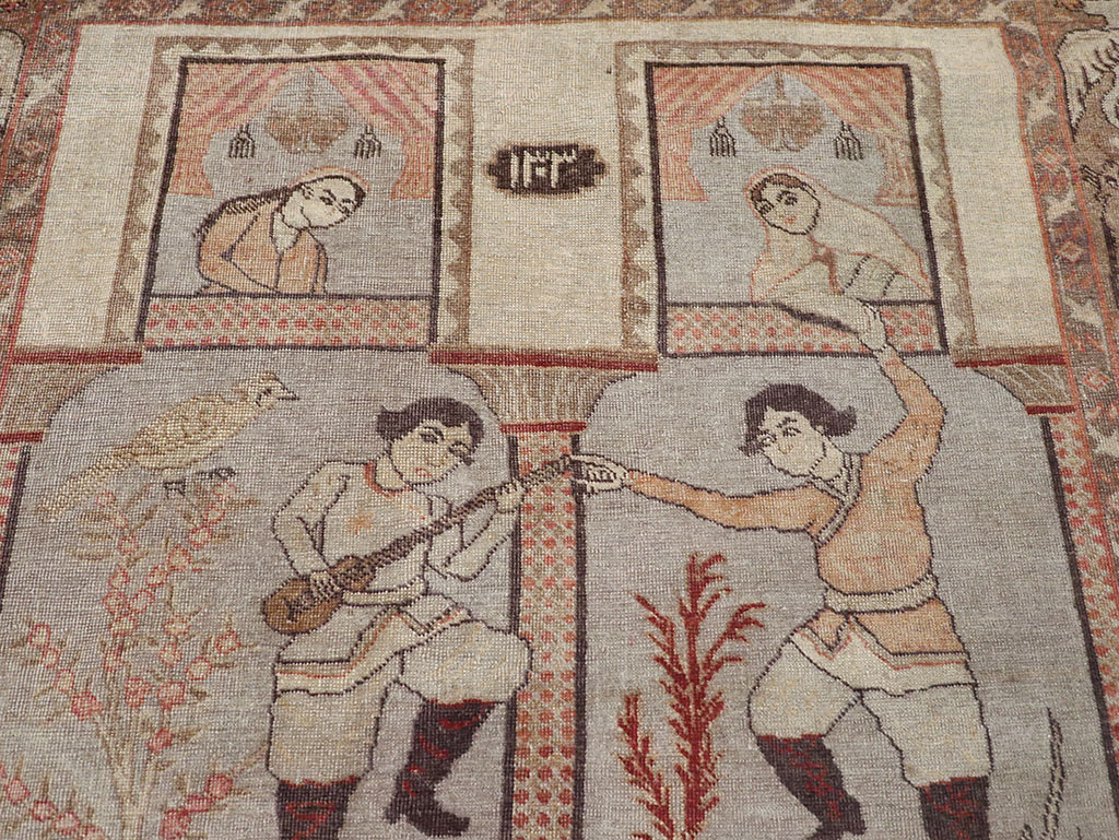 Antique Persian Pictorial Tabriz Rug, No.31588 - Gsblank