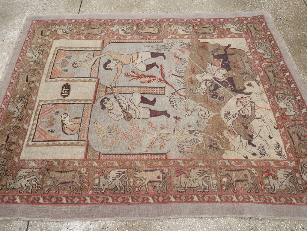 Antique Persian Pictorial Tabriz Rug, No.31588 - Gsblank