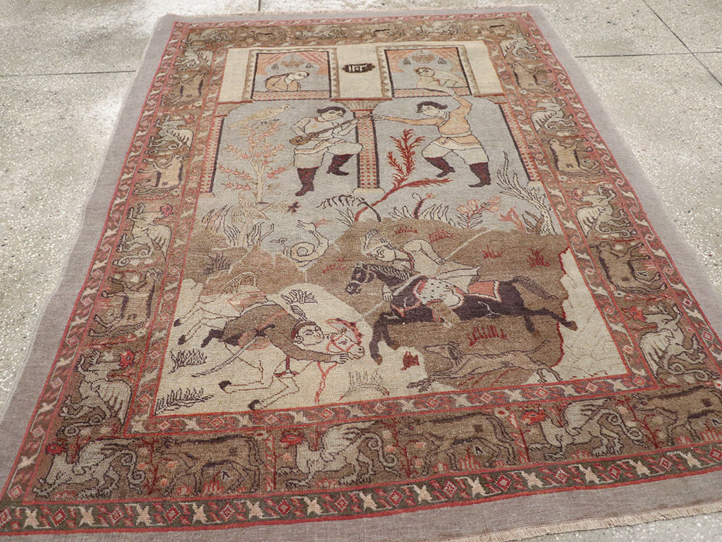 Antique Persian Pictorial Tabriz Rug, No.31588 - Gsblank