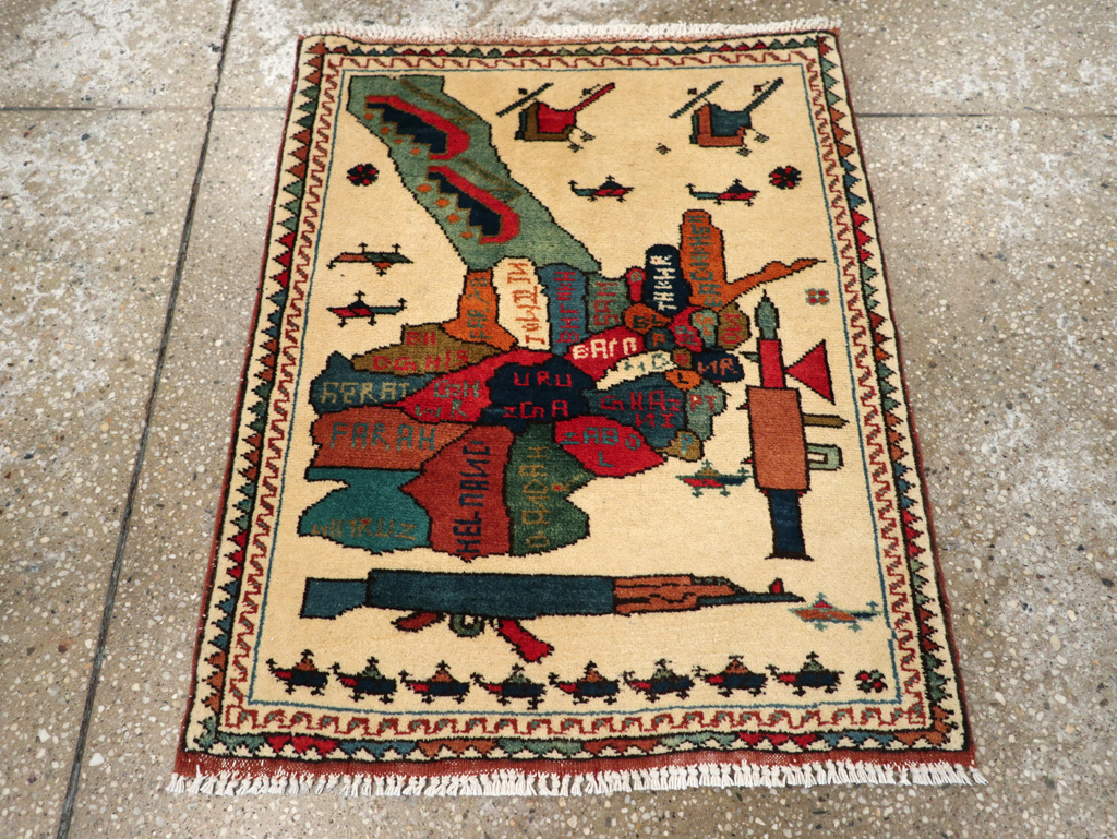Vintage Afghan Pictorial War Map Rug, No.31625 - Gsblank