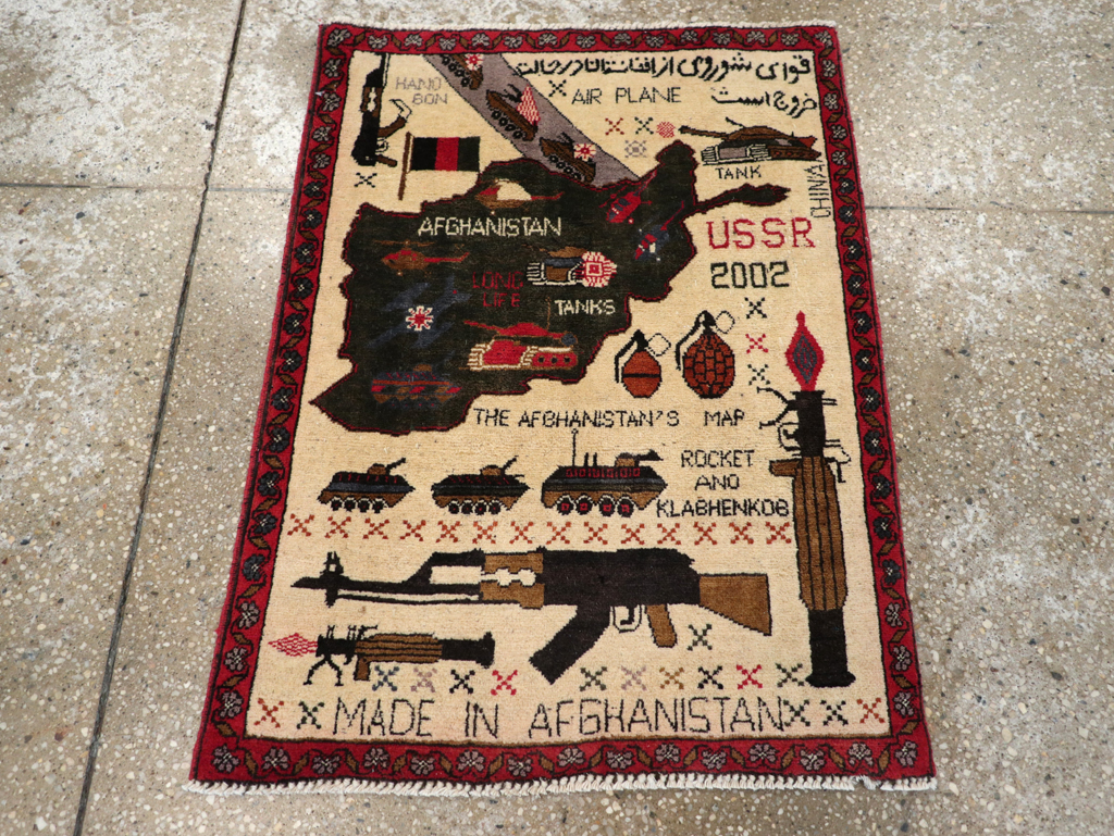 Vintage Afghan Pictorial War Map Rug, No.31626 - Gsblank