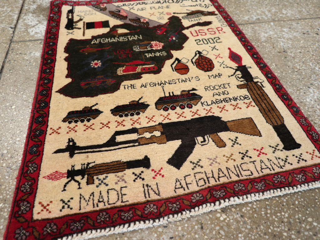 Vintage Afghan Pictorial War Map Rug, No.31626 - Gsblank