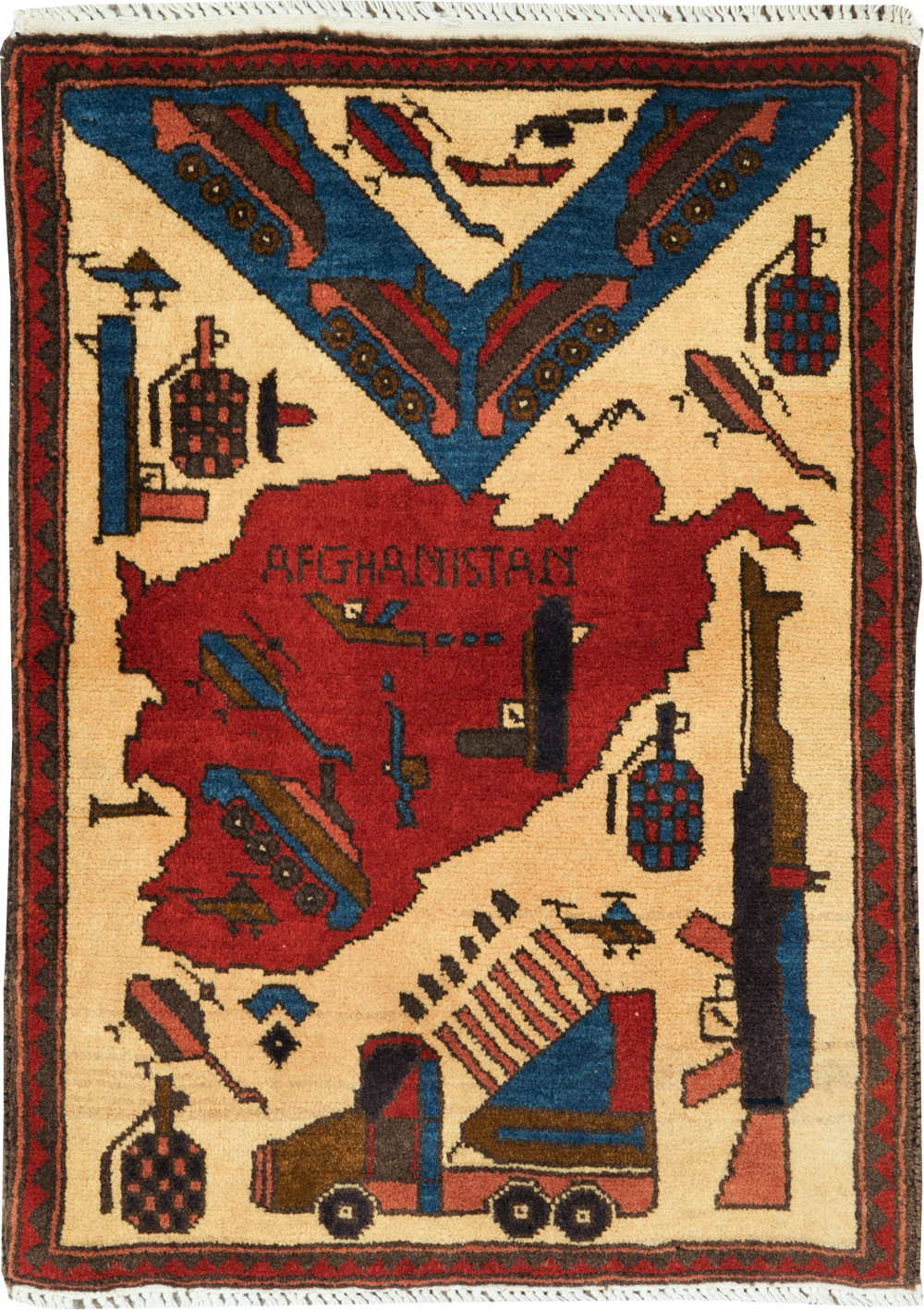 Vintage Afghan Pictorial War Map Rug, No.31628 - Gsblank