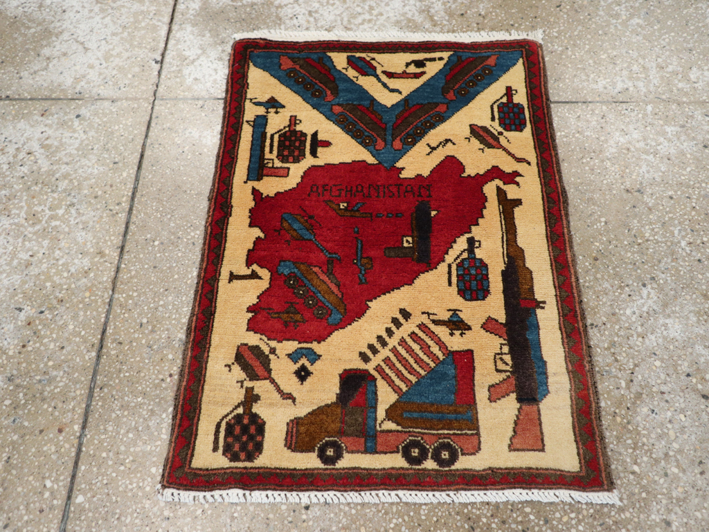 Vintage Afghan Pictorial War Map Rug, No.31628 - Gsblank