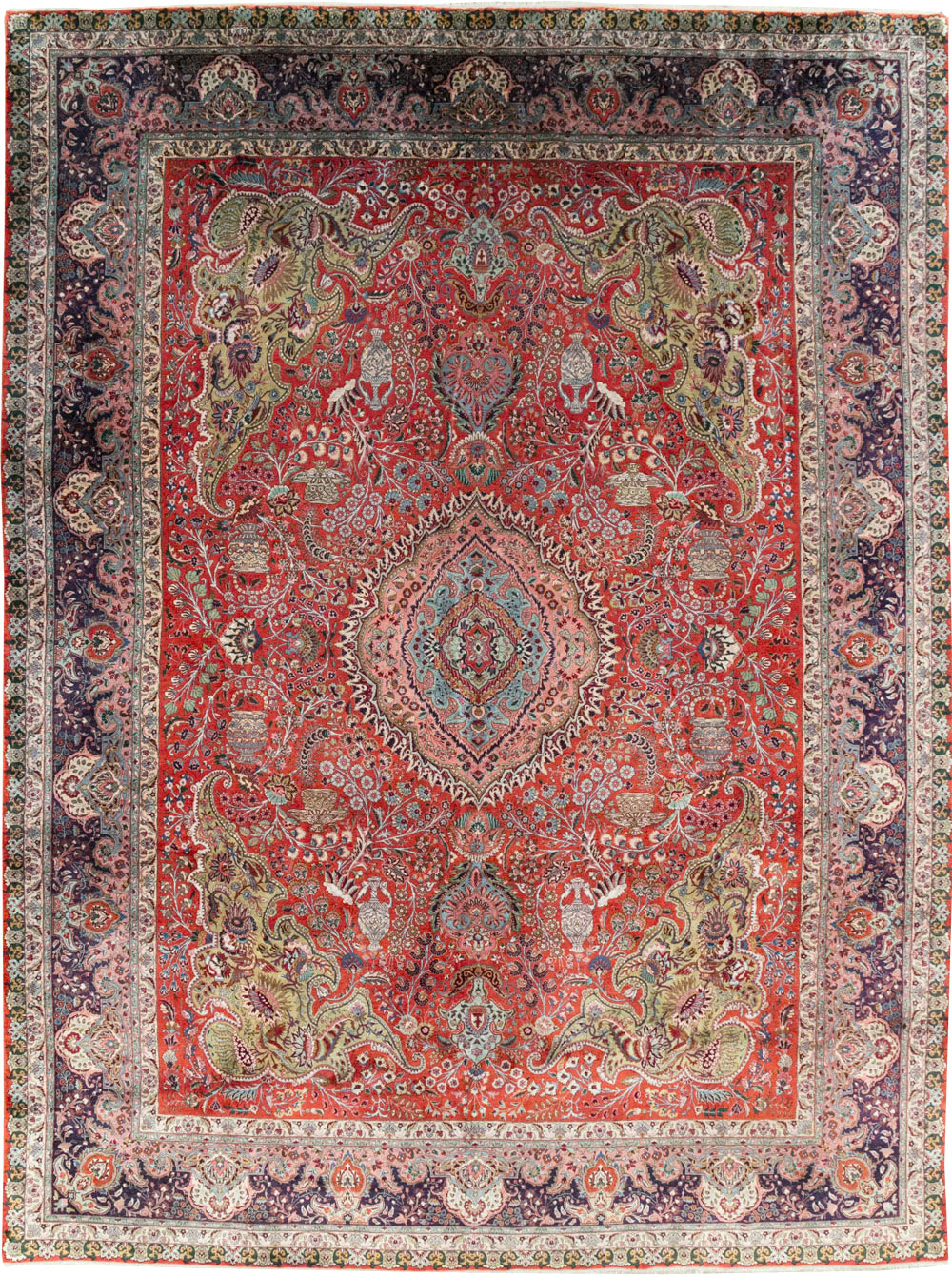 Silk Vintage Persian Tabriz Room Size Carpet, No.31635 - Gsblank