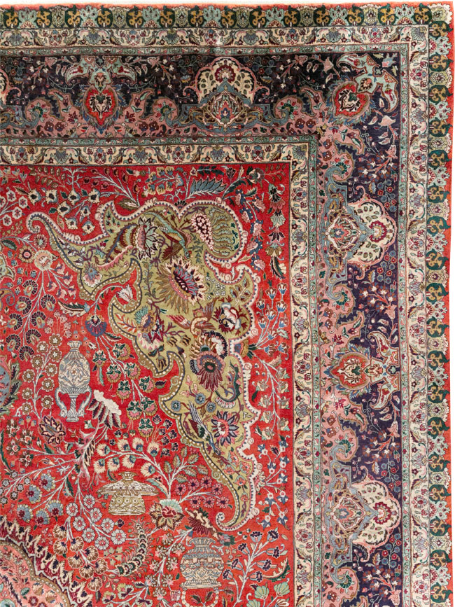 Silk Vintage Persian Tabriz Room Size Carpet, No.31635 - Gsblank