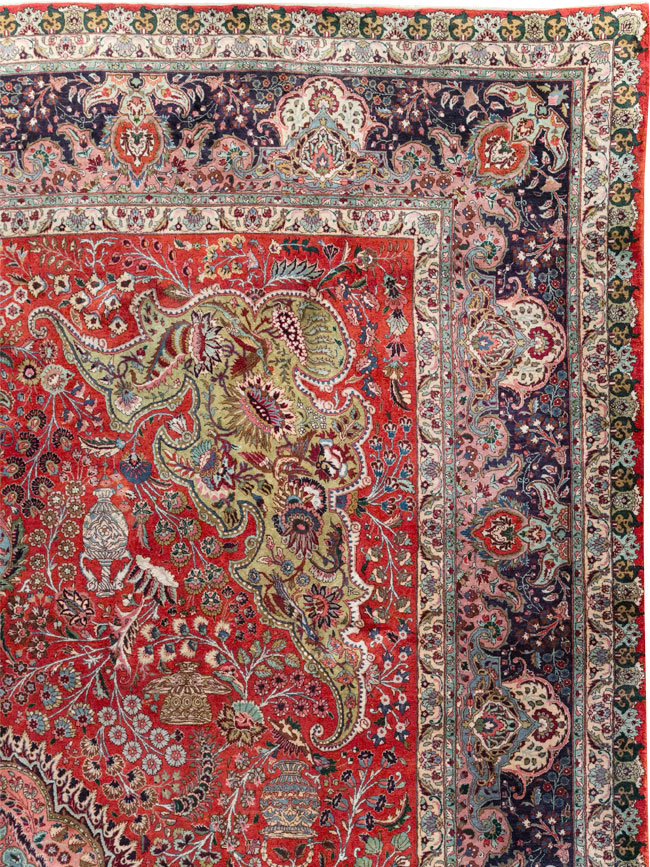 Silk Vintage Persian Tabriz Room Size Carpet, No.31635 - Gsblank