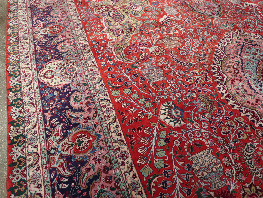 Silk Vintage Persian Tabriz Room Size Carpet, No.31635 - Gsblank