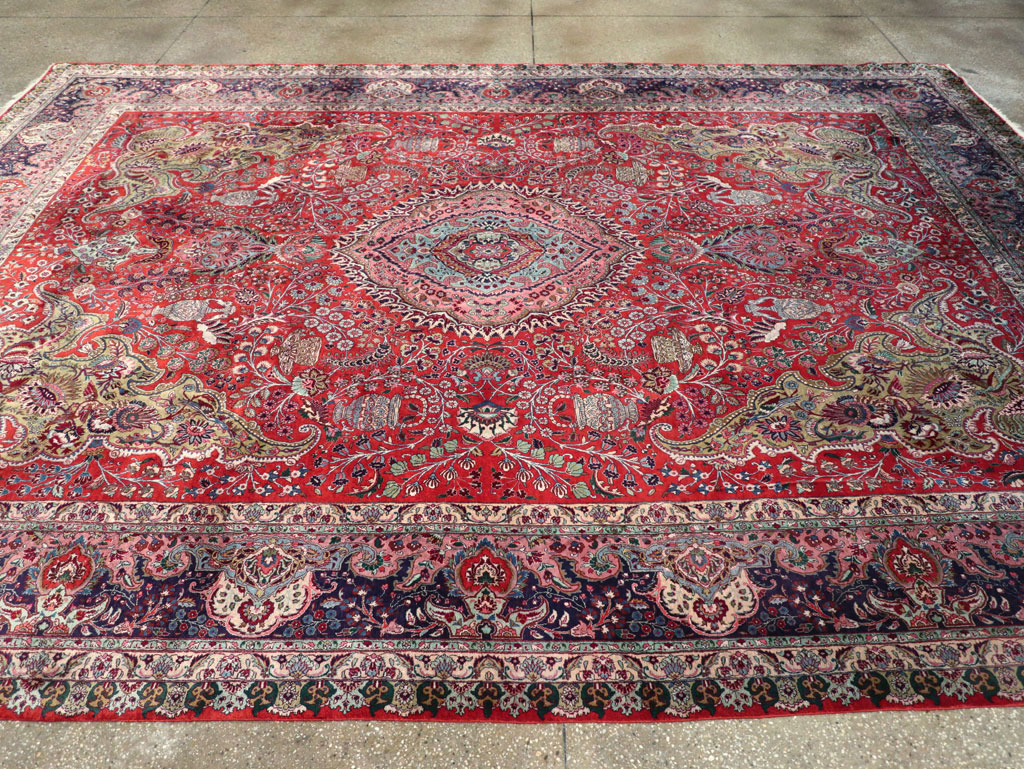 Silk Vintage Persian Tabriz Room Size Carpet, No.31635 - Gsblank
