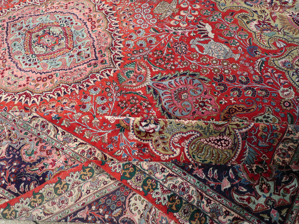 Silk Vintage Persian Tabriz Room Size Carpet, No.31635 - Gsblank