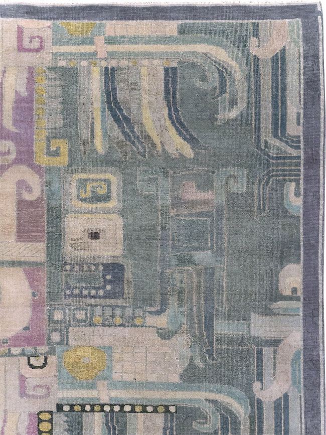 Vintage Turkish Art Deco Room Size Carpet, No.31637 - Gsblank