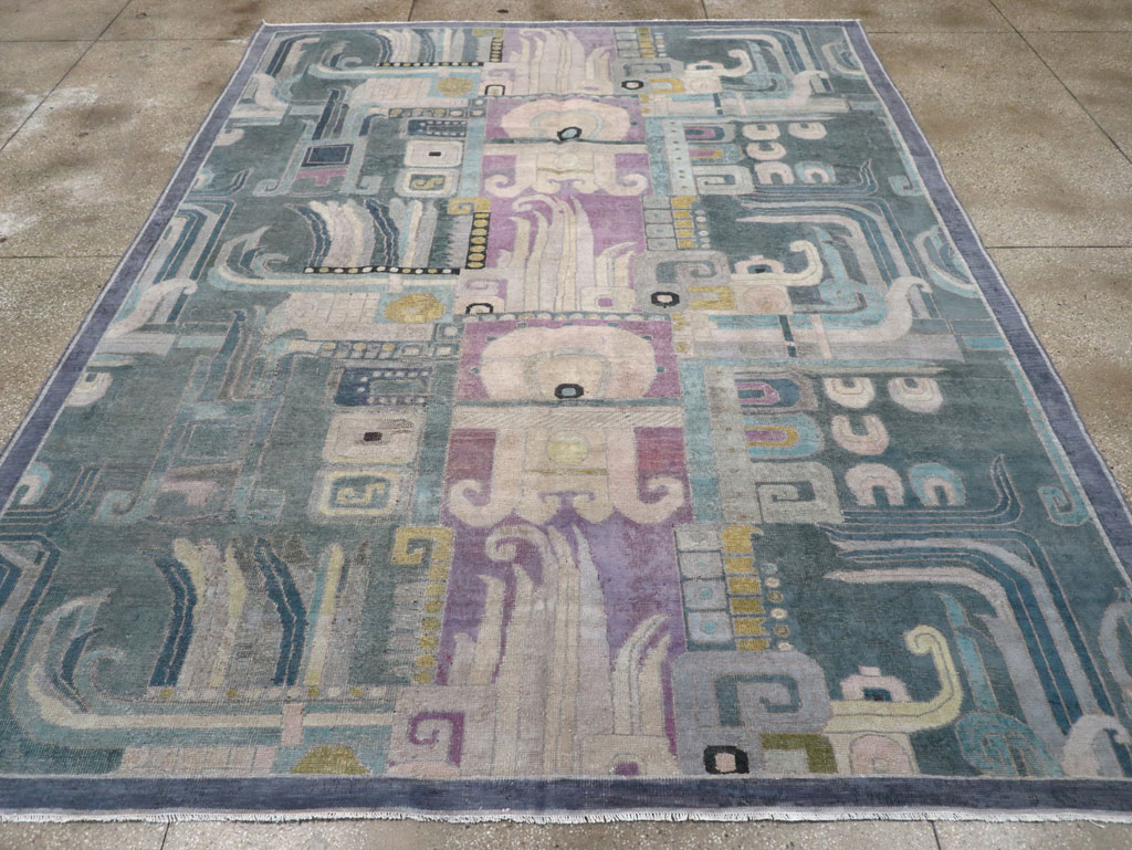 Vintage Turkish Art Deco Room Size Carpet, No.31637 - Gsblank