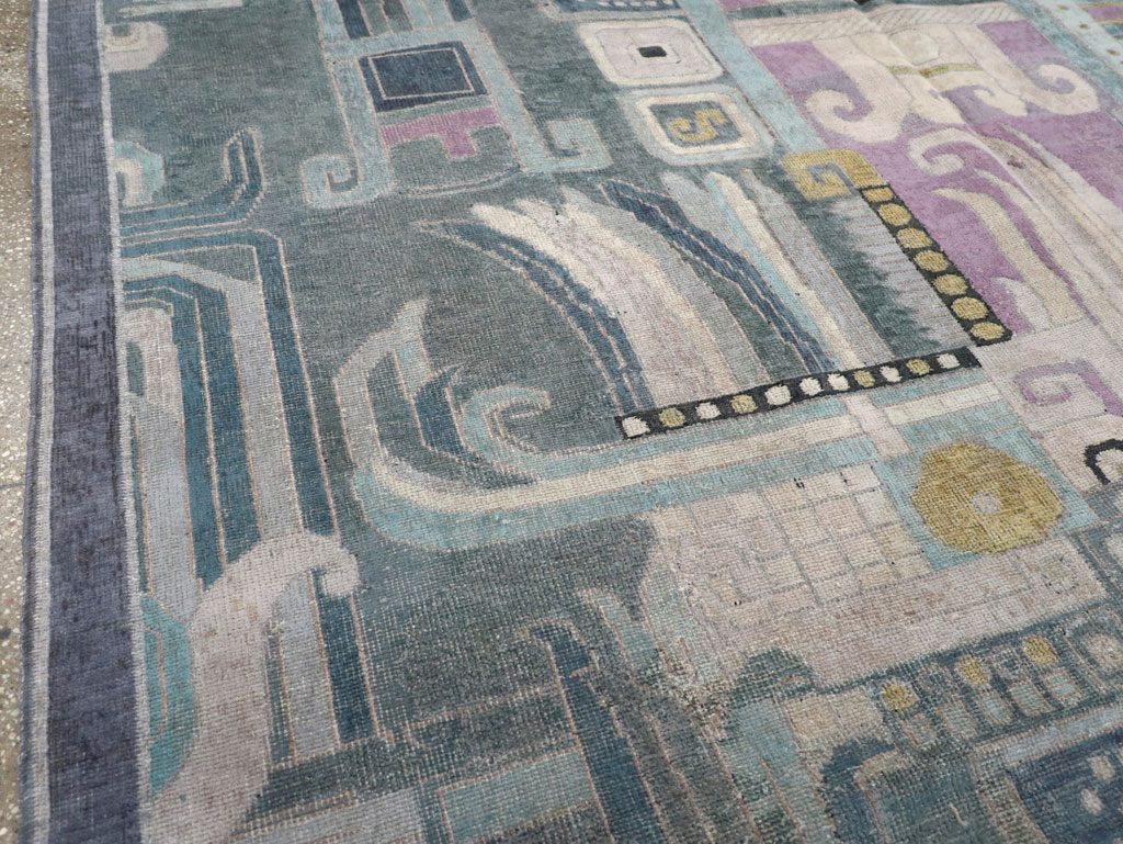 Vintage Turkish Art Deco Room Size Carpet, No.31637 - Gsblank