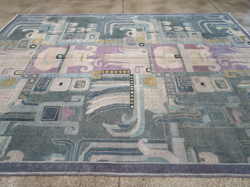 Vintage Turkish Art Deco Room Size Carpet, No.31637 - Gsblank