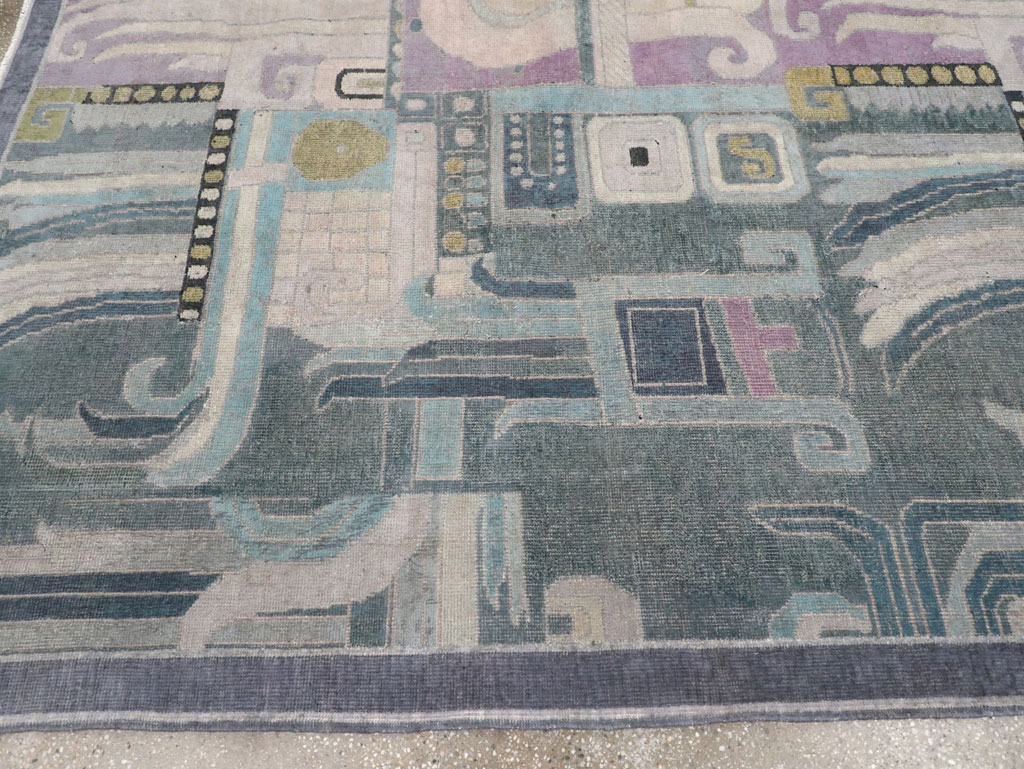 Vintage Turkish Art Deco Room Size Carpet, No.31637 - Gsblank