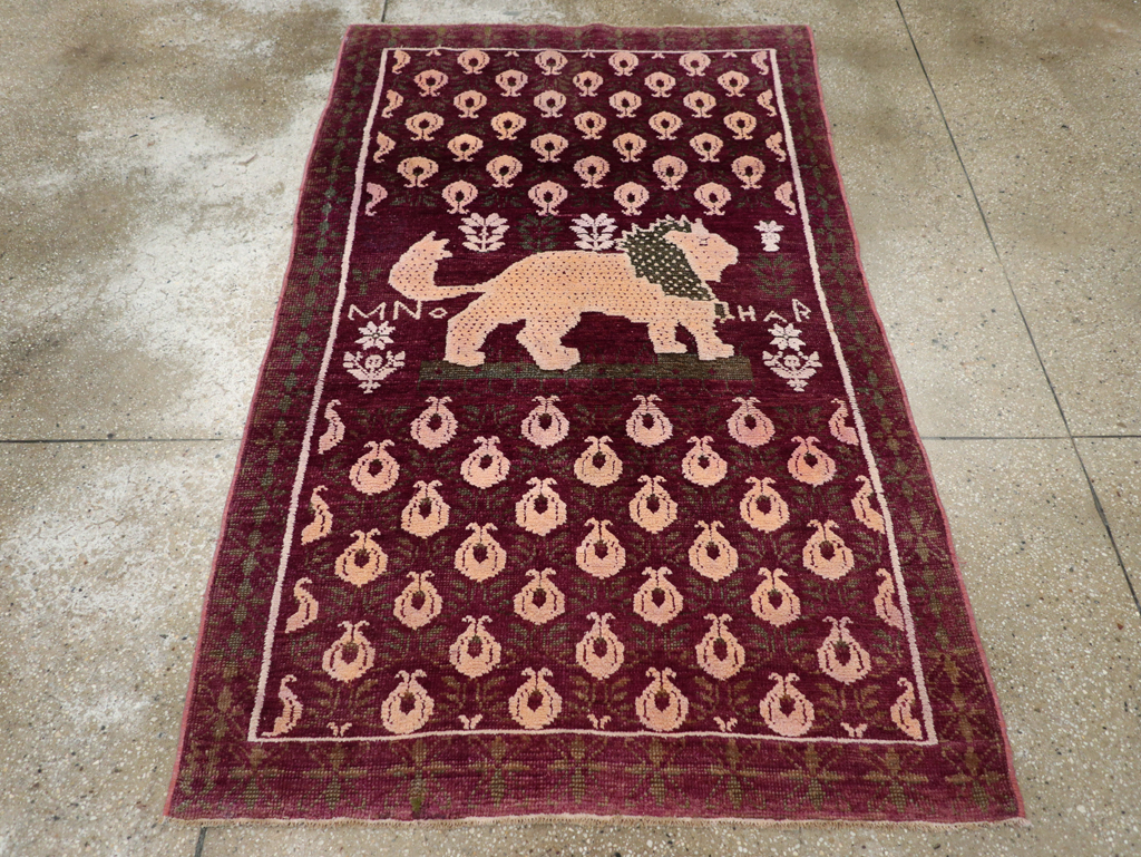 Vintage Pictorial Cotton Agra Rug, No.31638 - Gsblank
