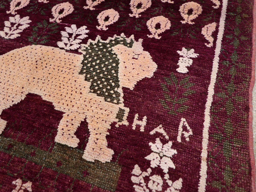 Vintage Pictorial Cotton Agra Rug, No.31638 - Gsblank