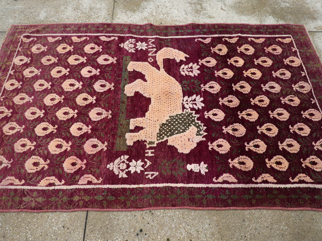 Vintage Pictorial Cotton Agra Rug, No.31638 - Gsblank