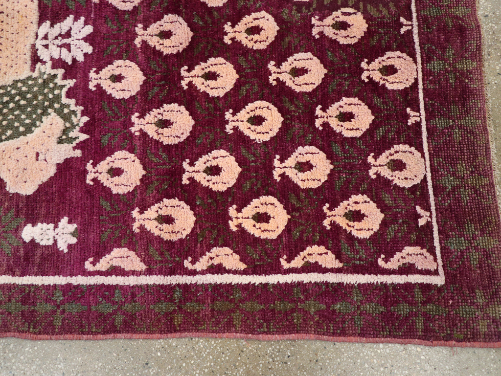 Vintage Pictorial Cotton Agra Rug, No.31638 - Gsblank